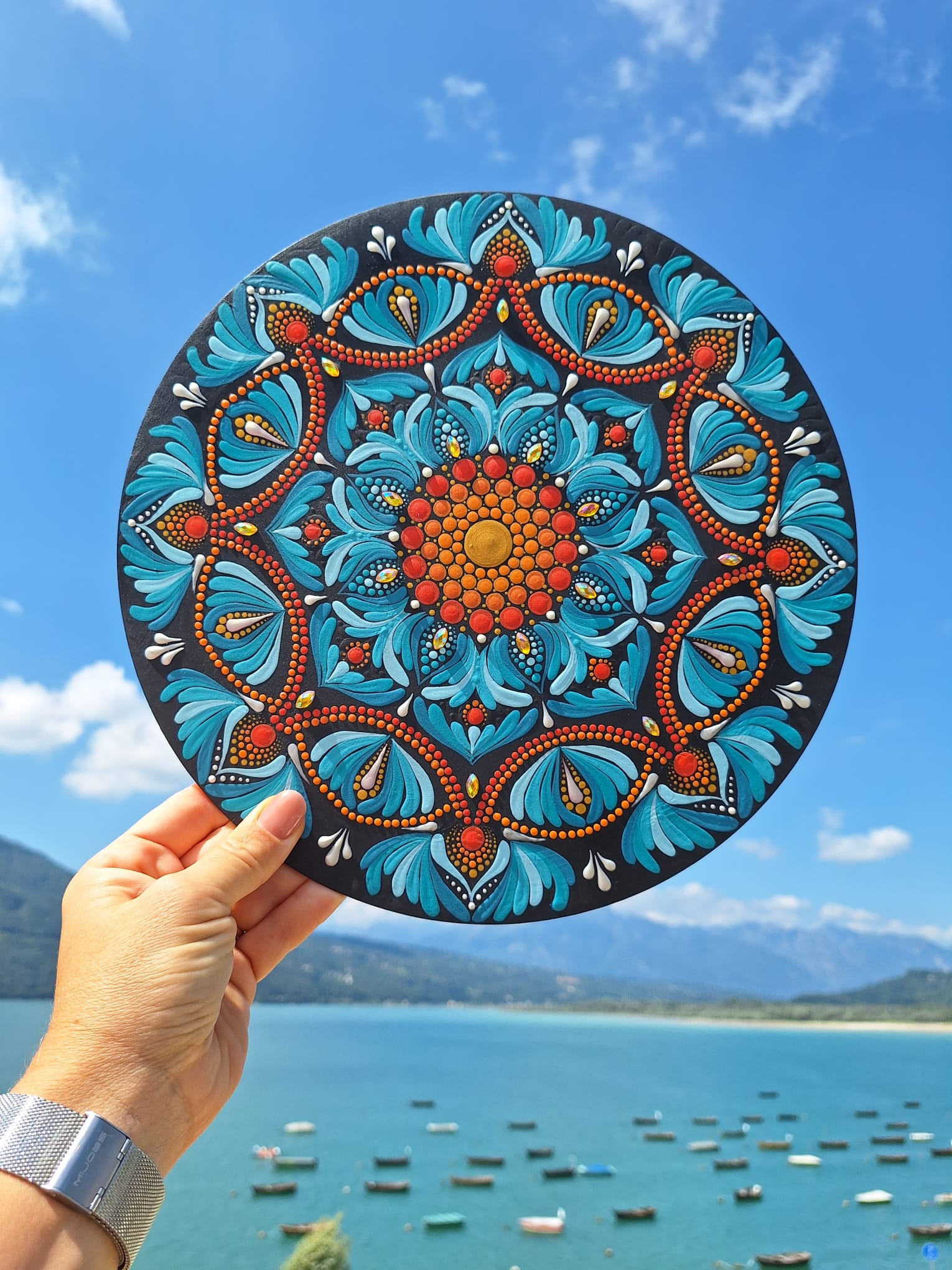 Mandala Turchese Centro Arancio